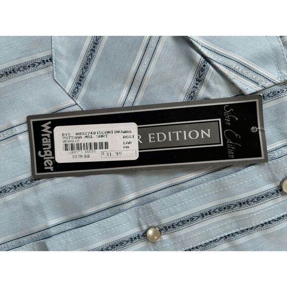 Men's Wrangler Western Pearl Snap Button Down Size Large Shirt, NWT, Blue - Picture 5 of 10